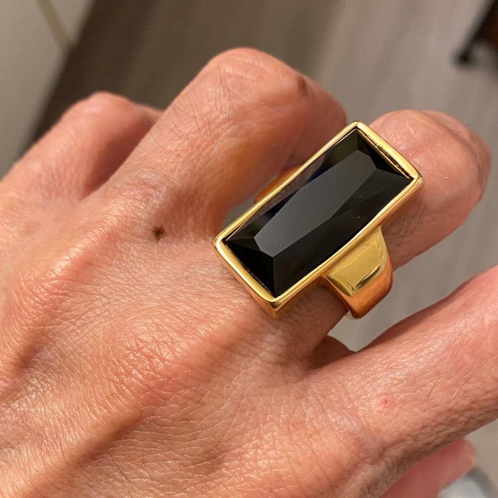 Gold it won’t turn green or dark -Black Rectangular Ring